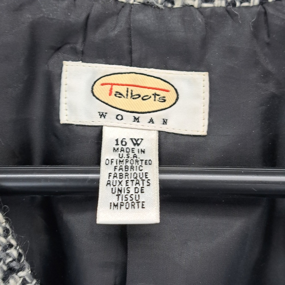 Talbots Woman Tweed Blazer Jacket Gray Fringe Collar Button Front 16W - Picture 2 of 9